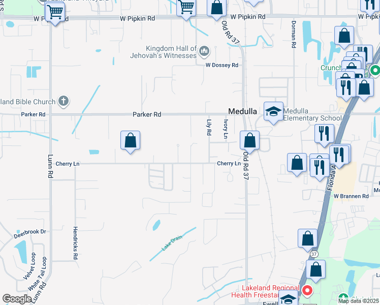 map of restaurants, bars, coffee shops, grocery stores, and more near 5529 Gaur Lane in Lakeland