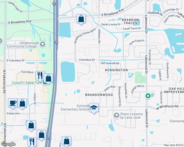 map of restaurants, bars, coffee shops, grocery stores, and more near 2101 Tetley Court in Brandon