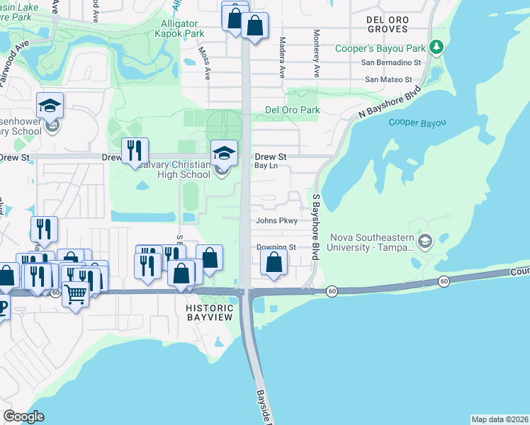 map of restaurants, bars, coffee shops, grocery stores, and more near 3107 Oyster Bayou Way in Clearwater