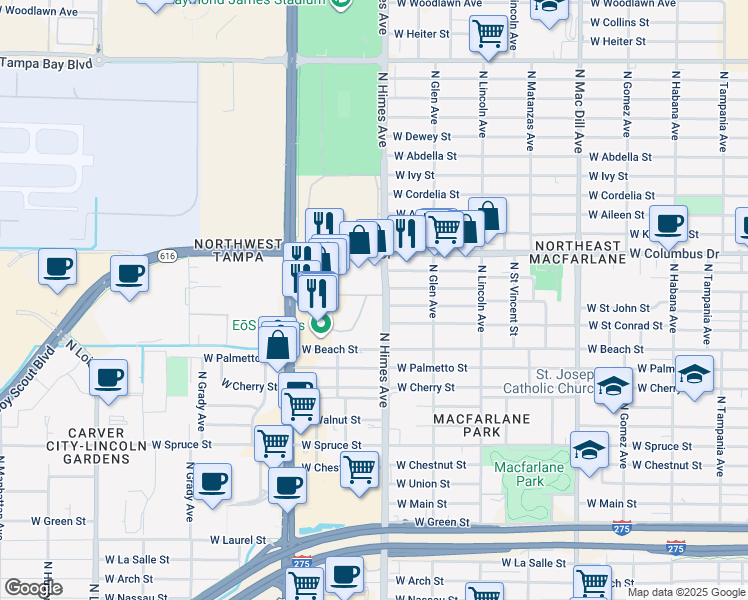 map of restaurants, bars, coffee shops, grocery stores, and more near 2901 North Dale Mabry Highway in Tampa