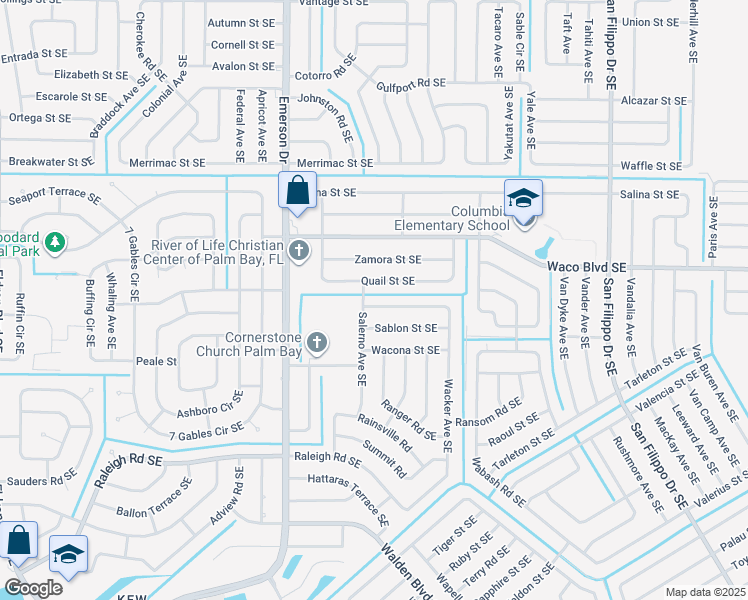 map of restaurants, bars, coffee shops, grocery stores, and more near 974 Zambrana Street Southeast in Palm Bay
