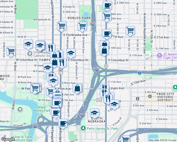 map of restaurants, bars, coffee shops, grocery stores, and more near 503 East Frances Avenue in Tampa