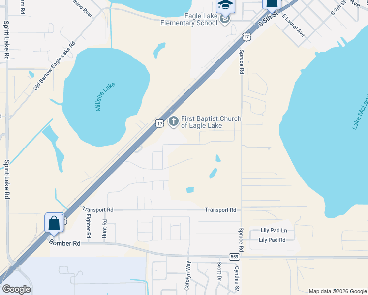 map of restaurants, bars, coffee shops, grocery stores, and more near 601 Crown Rose Drive in Eagle Lake
