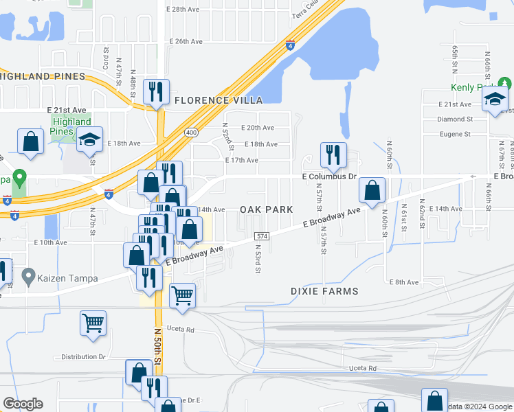 map of restaurants, bars, coffee shops, grocery stores, and more near 5320 East 14th Avenue in Tampa
