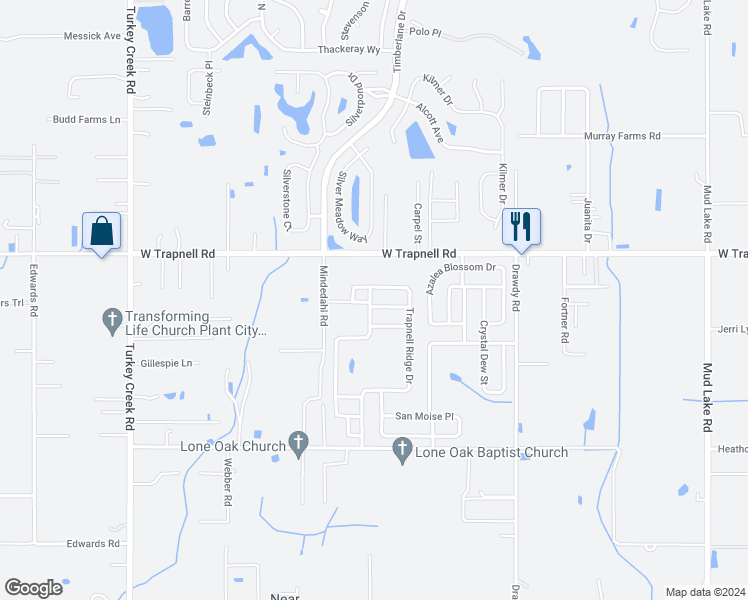 map of restaurants, bars, coffee shops, grocery stores, and more near 3416 Grove Blossom Lane in Plant City