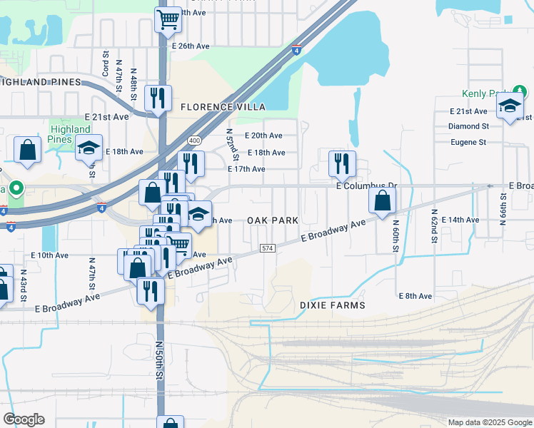 map of restaurants, bars, coffee shops, grocery stores, and more near 2511 North 54th Street in Tampa