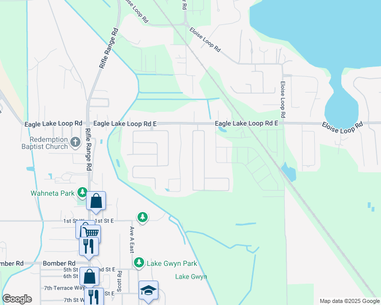 map of restaurants, bars, coffee shops, grocery stores, and more near 247 Lake Eloise Pointe Boulevard in Winter Haven