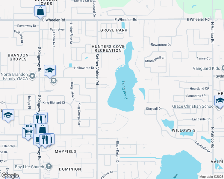 map of restaurants, bars, coffee shops, grocery stores, and more near 1601 Seffner Valrico Road in Seffner