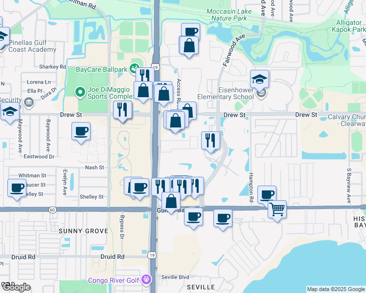 map of restaurants, bars, coffee shops, grocery stores, and more near 21227 U.S. 19 in Clearwater