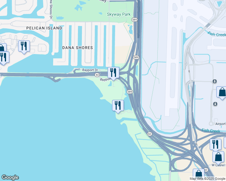 map of restaurants, bars, coffee shops, grocery stores, and more near 3000 Bayport Drive in Tampa