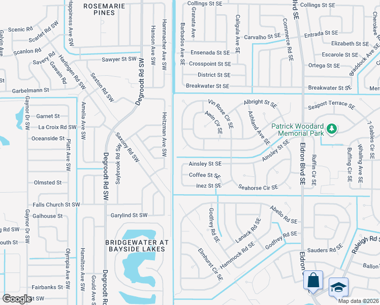 map of restaurants, bars, coffee shops, grocery stores, and more near 343 Vin Rose Circle Southeast in Palm Bay