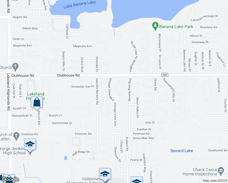 map of restaurants, bars, coffee shops, grocery stores, and more near 2924 Vintage View Circle in Lakeland