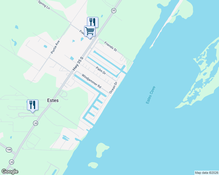 map of restaurants, bars, coffee shops, grocery stores, and more near 128 Ocean Drive in Rockport
