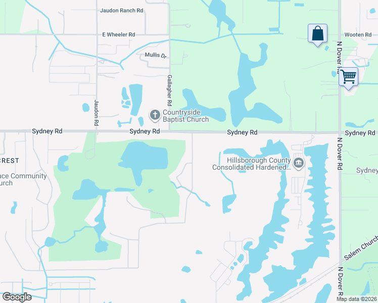 map of restaurants, bars, coffee shops, grocery stores, and more near 1614 Emerald Hill Way in Valrico
