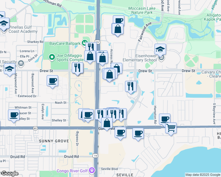 map of restaurants, bars, coffee shops, grocery stores, and more near 21323 U.S. 19 in Clearwater