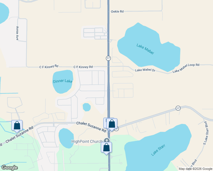 map of restaurants, bars, coffee shops, grocery stores, and more near 203 Dinner Lake Place in Lake Wales