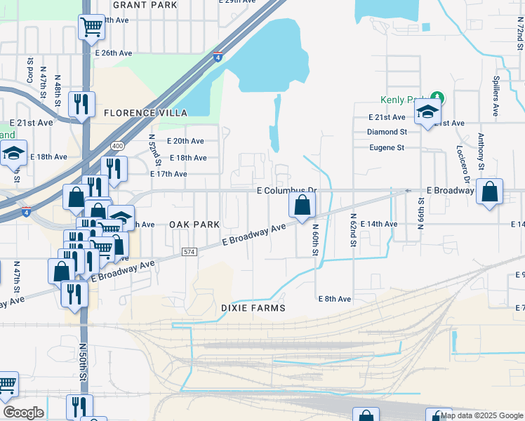map of restaurants, bars, coffee shops, grocery stores, and more near 2517 North 58th Street in Tampa