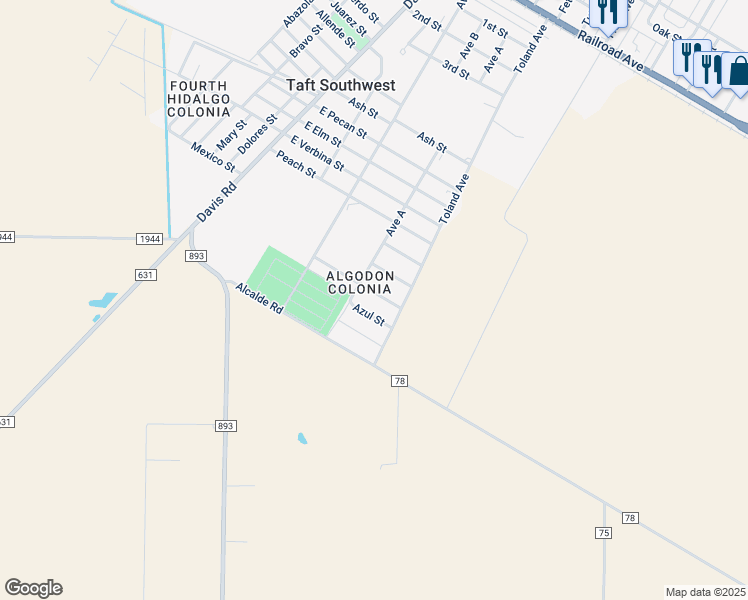 map of restaurants, bars, coffee shops, grocery stores, and more near 526 Verde Street in Taft