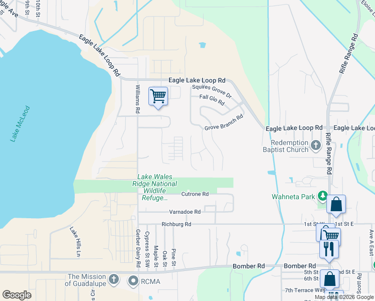 map of restaurants, bars, coffee shops, grocery stores, and more near 201 Galloway Road in Winter Haven