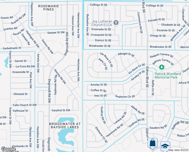 map of restaurants, bars, coffee shops, grocery stores, and more near 343 Vin Rose Circle Southeast in Palm Bay