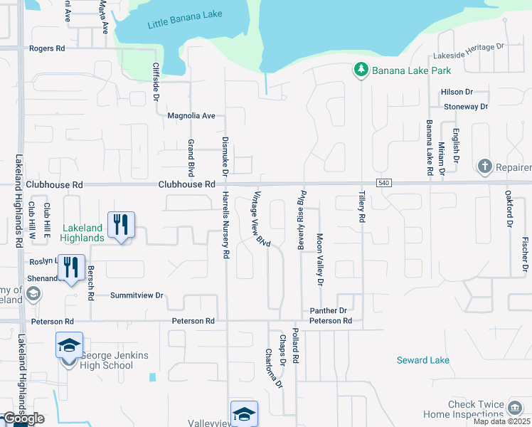 map of restaurants, bars, coffee shops, grocery stores, and more near 2932 Vintage View Circle in Lakeland
