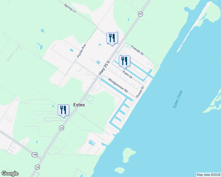 map of restaurants, bars, coffee shops, grocery stores, and more near 206 Lands End Road in Rockport