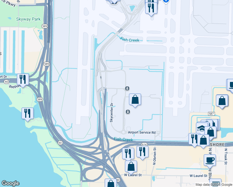 map of restaurants, bars, coffee shops, grocery stores, and more near 5302 Economy Parking Road in Tampa