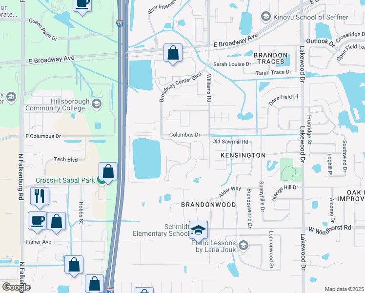 map of restaurants, bars, coffee shops, grocery stores, and more near 2640 Bermuda Lake Drive in Brandon