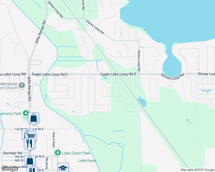 map of restaurants, bars, coffee shops, grocery stores, and more near 825 Eagle Rock Terrace in Winter Haven