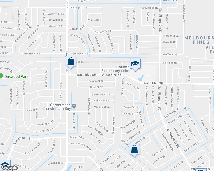 map of restaurants, bars, coffee shops, grocery stores, and more near 1029 Quail Street Southeast in Palm Bay