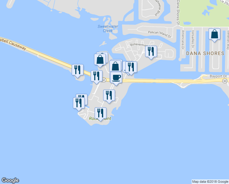 map of restaurants, bars, coffee shops, grocery stores, and more near 5107 Bay Club Circle in Tampa