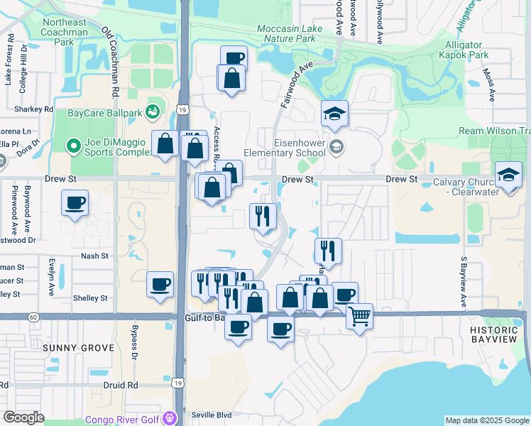map of restaurants, bars, coffee shops, grocery stores, and more near 2600 West Grand Reserve Circle in Clearwater