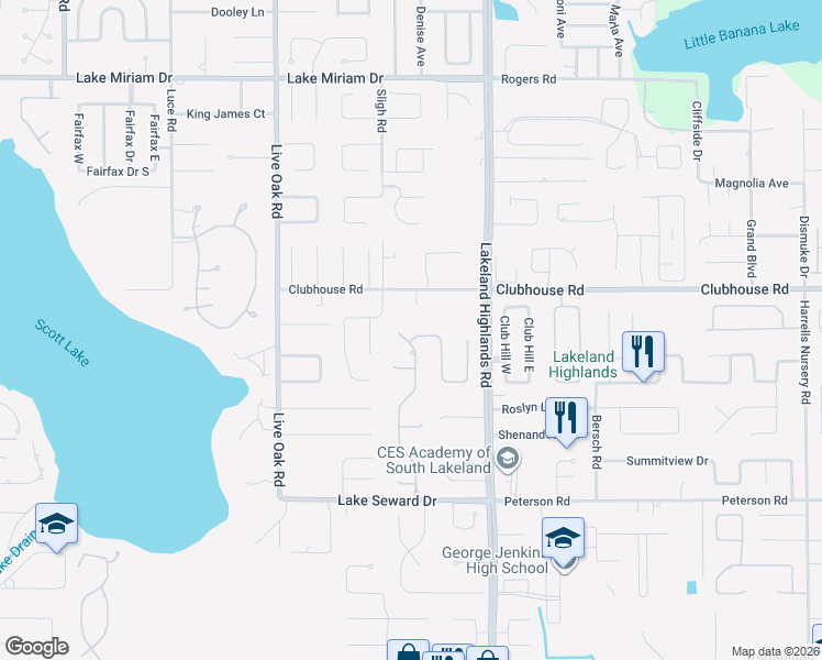 map of restaurants, bars, coffee shops, grocery stores, and more near 5518 Emerald Ridge Boulevard in Lakeland
