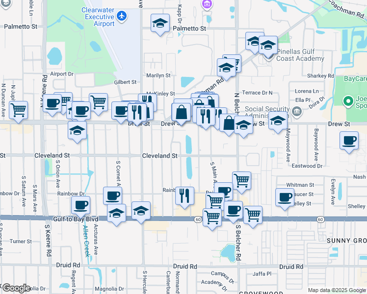 map of restaurants, bars, coffee shops, grocery stores, and more near 9 North Neptune Avenue in Clearwater