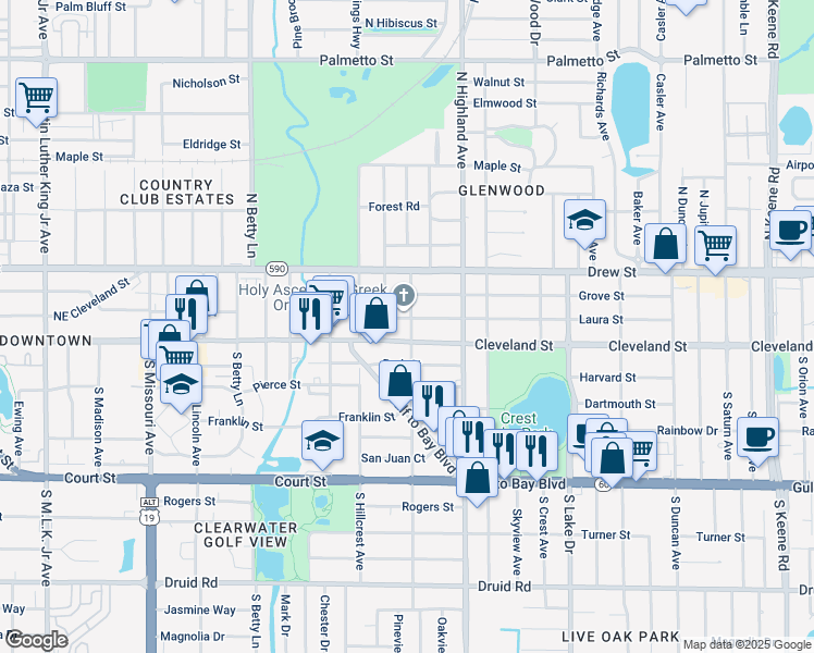 map of restaurants, bars, coffee shops, grocery stores, and more near 10 North San Remo Avenue in Clearwater
