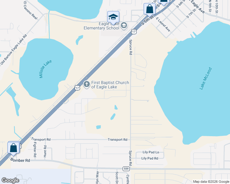 map of restaurants, bars, coffee shops, grocery stores, and more near 1252 Spruce Road in Eagle Lake