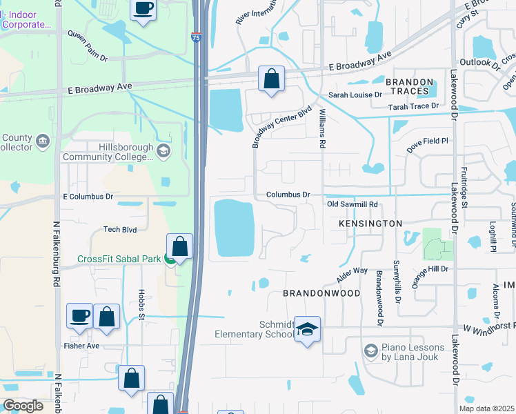 map of restaurants, bars, coffee shops, grocery stores, and more near 2640 Bermuda Lake Drive in Brandon