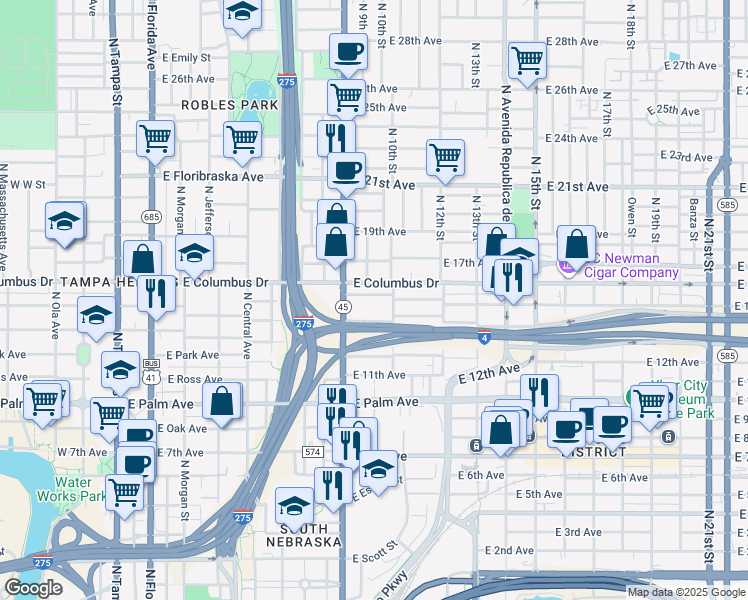 map of restaurants, bars, coffee shops, grocery stores, and more near 909 East 15th Avenue in Tampa