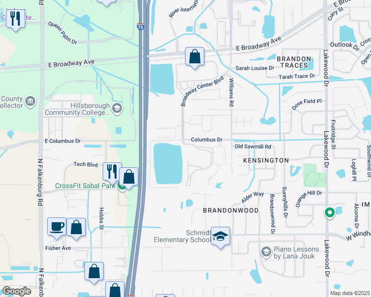 map of restaurants, bars, coffee shops, grocery stores, and more near 2648 Bermuda Lake Drive in Brandon