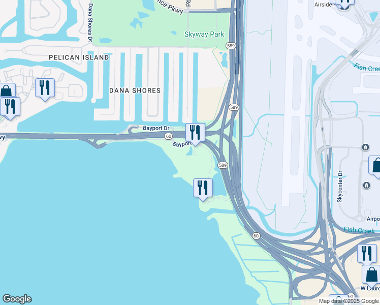 map of restaurants, bars, coffee shops, grocery stores, and more near 3000 Bayport Drive in Tampa