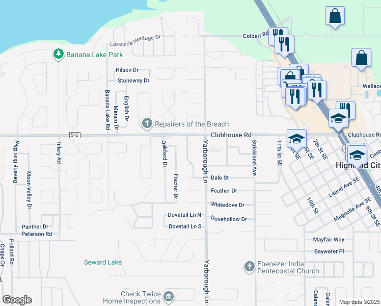 map of restaurants, bars, coffee shops, grocery stores, and more near 5452 Southgrove Drive in Lakeland