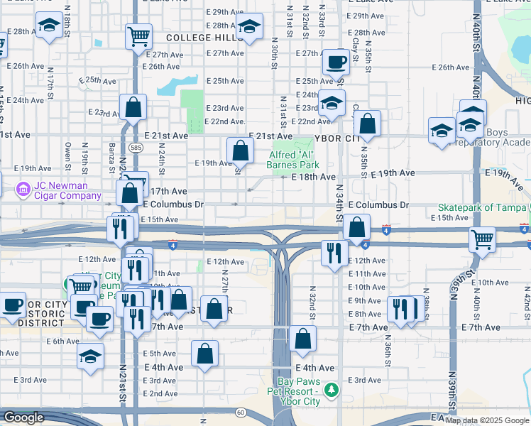 map of restaurants, bars, coffee shops, grocery stores, and more near 2916 East 15th Avenue in Tampa