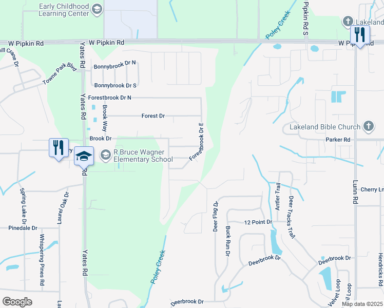 map of restaurants, bars, coffee shops, grocery stores, and more near 2888 Southbrook Lane in Lakeland
