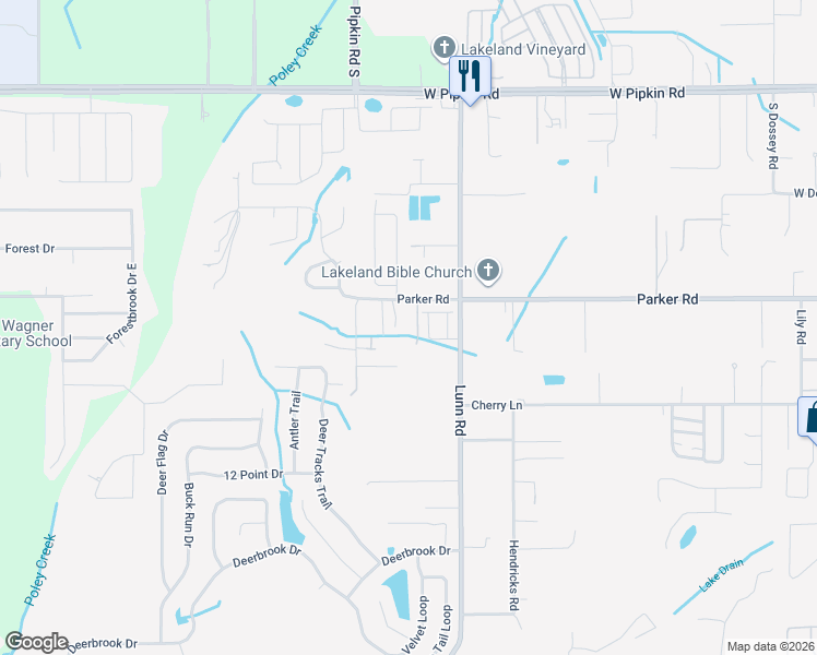 map of restaurants, bars, coffee shops, grocery stores, and more near 2028 Parker Road in Lakeland