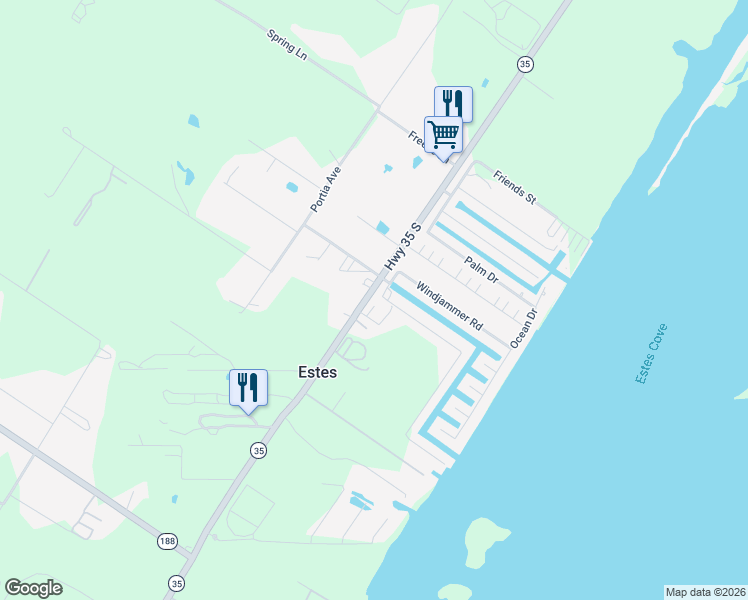 map of restaurants, bars, coffee shops, grocery stores, and more near 4212 Texas 35 Business in Rockport
