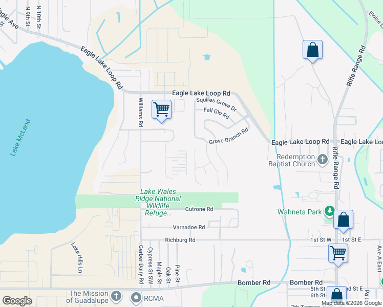 map of restaurants, bars, coffee shops, grocery stores, and more near 201 Galloway Road in Winter Haven