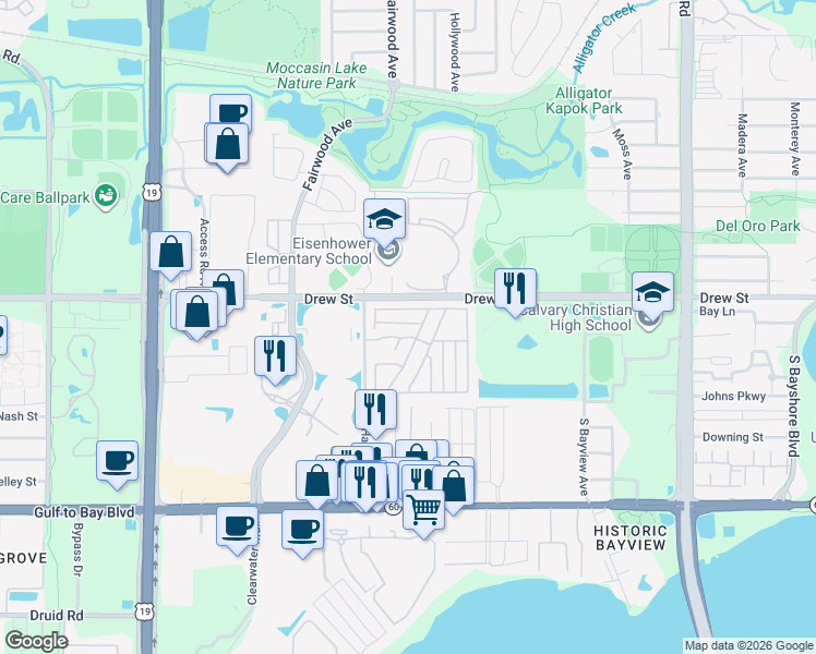 map of restaurants, bars, coffee shops, grocery stores, and more near in Clearwater