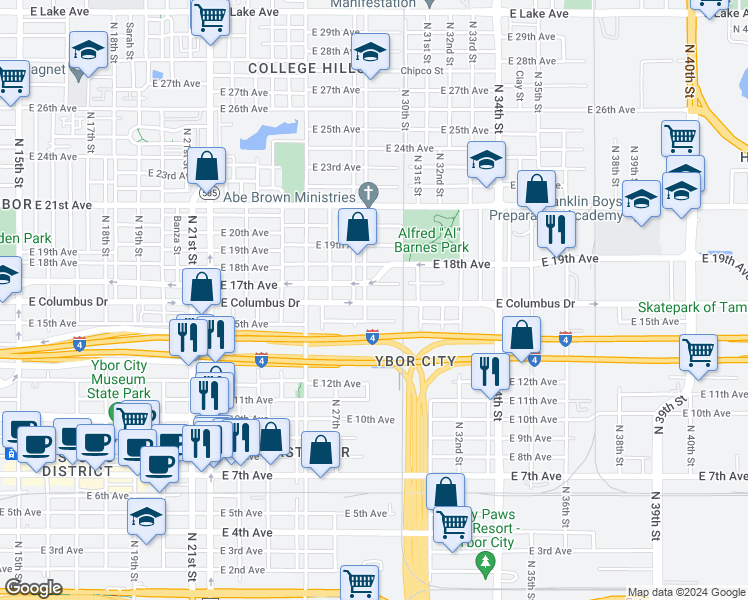map of restaurants, bars, coffee shops, grocery stores, and more near 2701 North 29th Street in Tampa