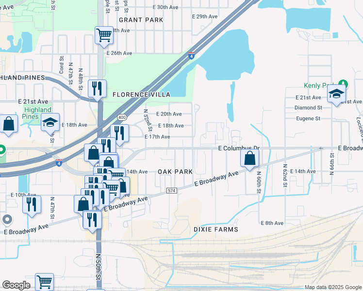 map of restaurants, bars, coffee shops, grocery stores, and more near 5307 East 17th Avenue in Tampa