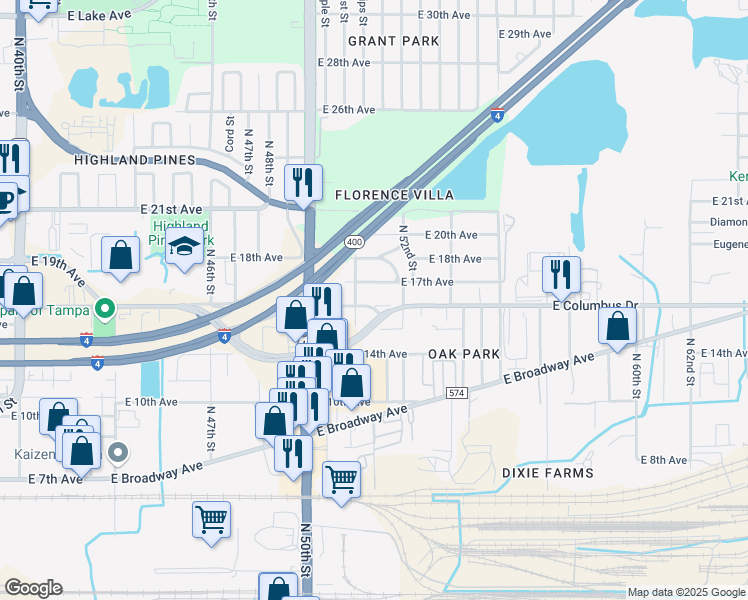 map of restaurants, bars, coffee shops, grocery stores, and more near 5101 East 17th Avenue in Tampa